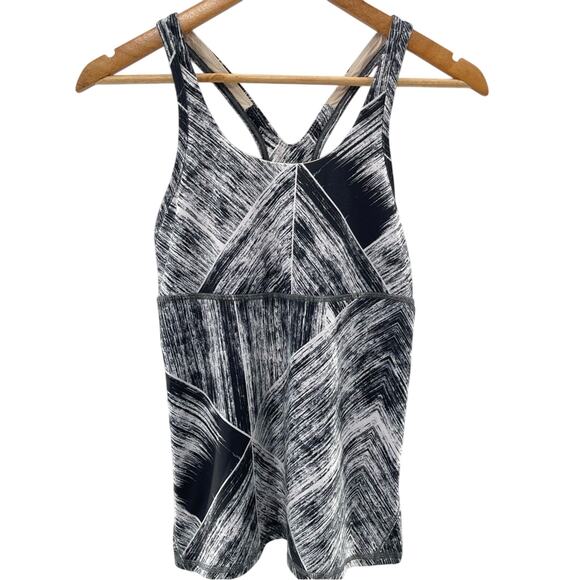 Lululemon Cool Racerback Heat Wave White Black Hip Length Sporty Tank Top Size 8 - Picture 2 of 9